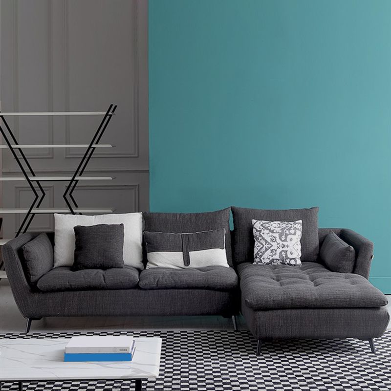 66" Wide Modern Sectional Sofa Square Arm Grey Tufted Sectional