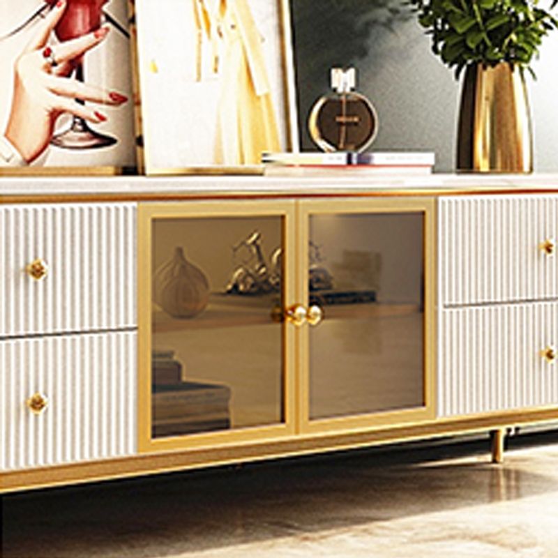 Console TV all'angolo bianco da 23 pollici e console multimediale, supporto TV in ardesia per TV con cassetti