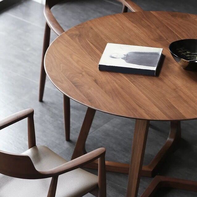 Round Modern Dining Table Brown Solid Wood Table with Double Pedestal Base Clearhalo ' dining_table' 'Dining Tables & Seating' 'Dining Tables' 'Furniture' 'furniture_dining_table' 'Kitchen & Dining Furniture' 'kitchen&dining_furn' 'kitchen' 'kitchen_dining_table' 1200x1200_ca1e9170-283d-4a4e-b507-04d9be2cc9a4