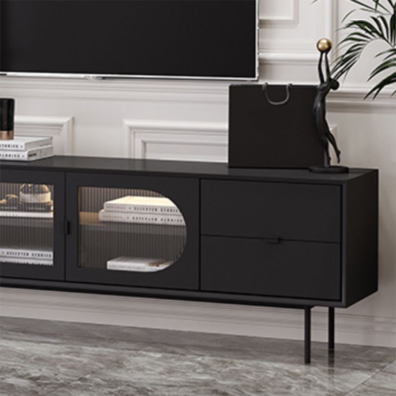 Console TV contemporaine en bois avec rangement fermé, support multimédia TV pour salon