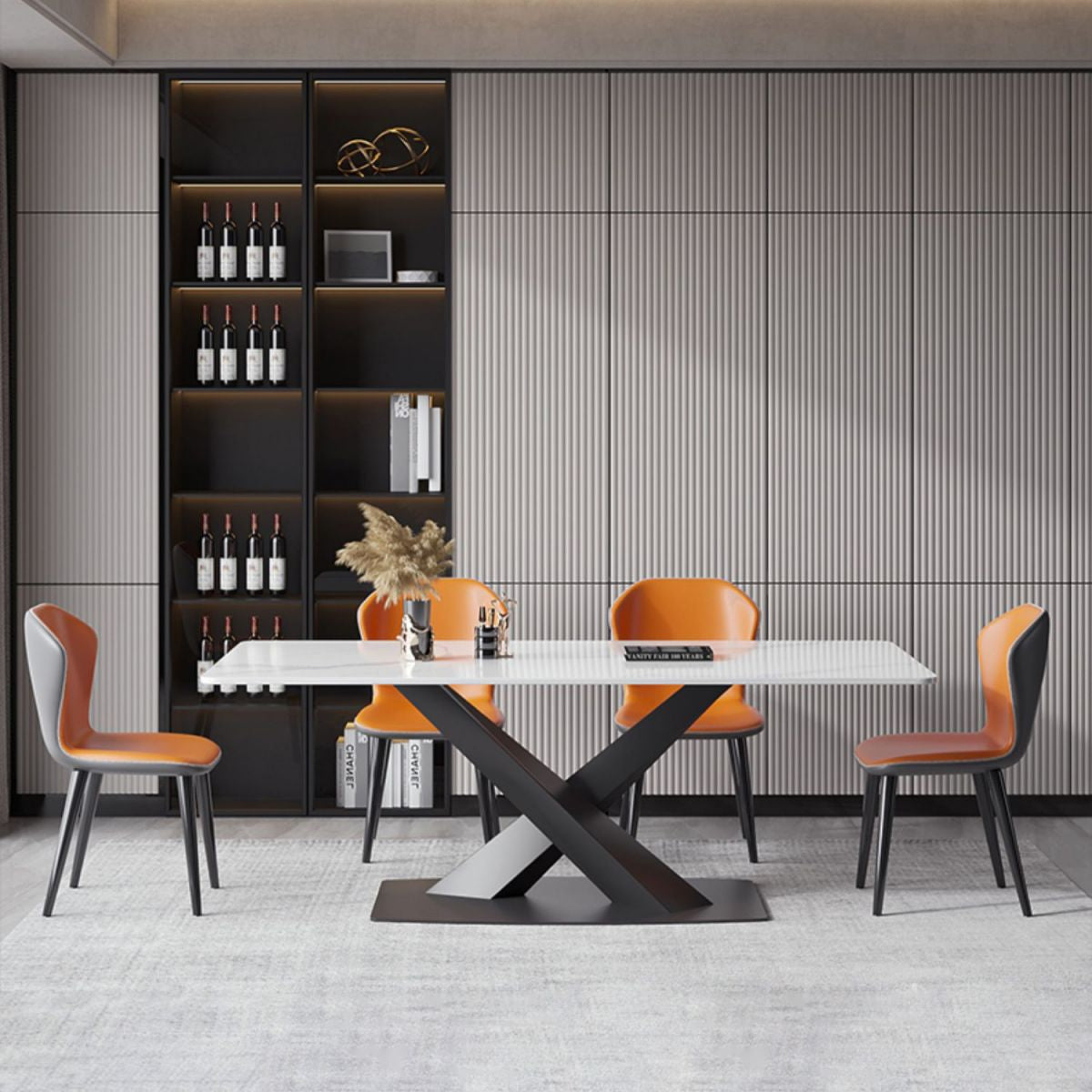 Modern Style Sintered Stone Dining Table with White Table and Trestle Base for Home Use Clearhalo 'Dining Room Sets' 'Dining Tables & Seating' 'dining_room_set' 'furn' 'furn_dining_room_set' 'Furniture' 'furniture_dining_room_set' 'Kitchen & Dining Furniture' 'kitchen&dining_furn' 'kitchen' 1200x1200_ca24f73f-4a1b-42c9-bda1-adf33265d02e