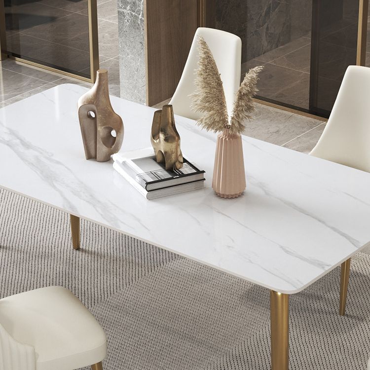 Traditional Luxury Dining Table White Sintered Stone 4 Legs Table with Gold Frame Clearhalo 'Dining Tables & Seating' 'Dining Tables' 'dining_table' 'furn' 'furn_dining_table' 'Furniture' 'furniture_dining_table' 'Kitchen & Dining Furniture' 'kitchen' 'kitchen_dining_table' 1200x1200_ca252ac2-cb24-44ac-a375-5017160a9960