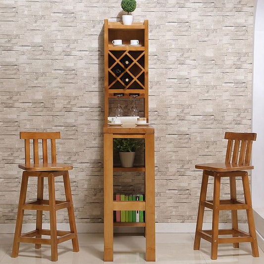 Bruine dennenhout bistro tafel met opslag moderne pubtafel voor woonkamer