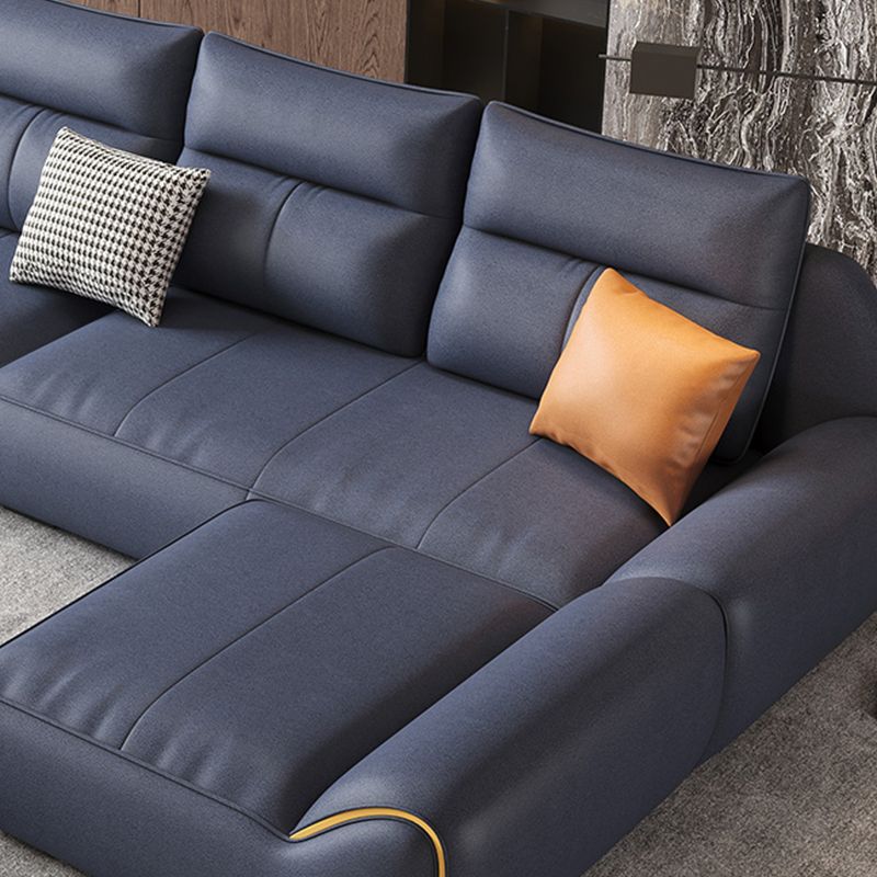 Cuscini rimovibili blu quadrati rimovibili divano e chaise in pelle finta contemporanea