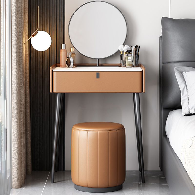 1/3の引き出し、23.62 "/27.56"スツールと鏡でセットされた幅の虚栄心、茶色