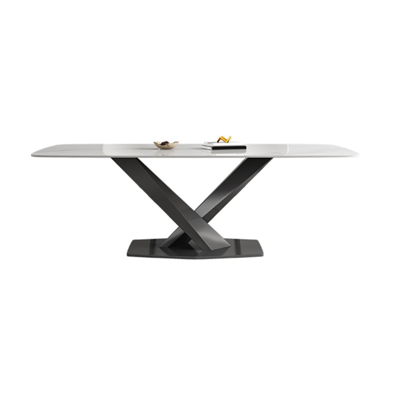 White Stone Top Dining Table Rectangular Tabletop with Metal Pedestal Base Clearhalo 'Dining Tables & Seating' 'Dining Tables' 'dining_table' 'furn' 'furn_dining_table' 'Furniture' 'Kitchen & Dining Furniture' 1200x1200_ca34f869-ec1c-464b-b60a-140500018768