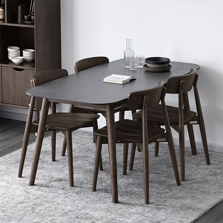 Stone Top Dining Table Mid-Century Modern Dining Table with 4 Brown Legs Clearhalo 'Dining Tables & Seating' 'Dining Tables' 'dining_table' 'Furniture' 'furniture_dining_table' 'Kitchen & Dining Furniture' 'kitchen' 'kitchen_dining_table' 1200x1200_ca369fe7-9e26-415e-a2c9-1c47334e7279