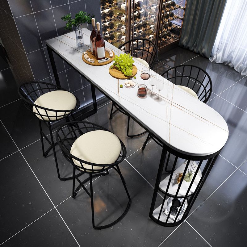Free Form Bar Table Set 1/2/3/5 Pcs Stone Black Metal Bar Table with PU Upholstery Stools