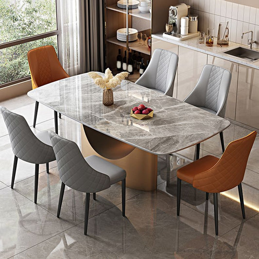 Set di tavoli da pranzo grigio lucido 1/4/5/7 pezzi glam dinette con sedie in pelle