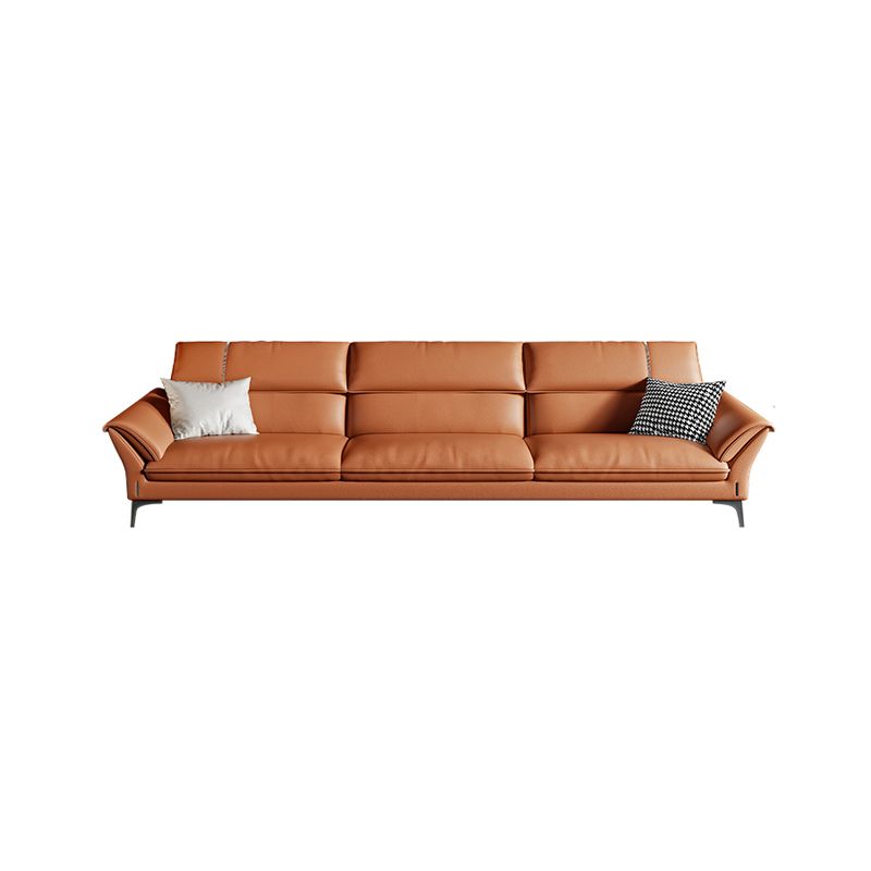 Contemporary Tan Leather Sectional Pillow Top Arm Sofa and Chaise for Living Room Clearhalo 'furn' 'furn_sectionals' 'Furniture' 'furniture_sectionals' 'kitchen' 'kitchen_sectionals' 'Living Room Furniture' 'Sectionals' 1200x1200_ca3d4dff-a6f7-4842-b28d-c2ebb5d9c6ec