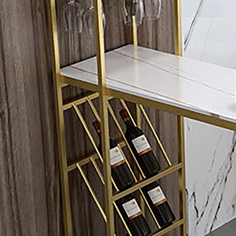 Stone Indoor Glam Bar Dining Table Metal Double Pedestal Bistro Table with Wine Rack Clearhalo 'Bar Furniture' 'Bar Tables' 'bar_tables' 'furn' 'furn_bar_tables' 'Furniture' 'furniture_bar_tables' 'Kitchen & Dining Furniture' 'kitchen&dining_furn' 'kitchen' 1200x1200_ca4237c4-751e-4bf6-8077-2b3d800574eb