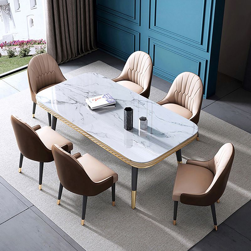 Glam Style Rectangle Table Faux Marble Table with Metal Legs for Kitchen Clearhalo 'Dining Tables & Seating' 'Dining Tables' 'dining_table' 'furn' 'furn_dining_table' 'Furniture' 'Kitchen & Dining Furniture' 1200x1200_ca42874c-7571-4290-b03d-6ed85f680b91