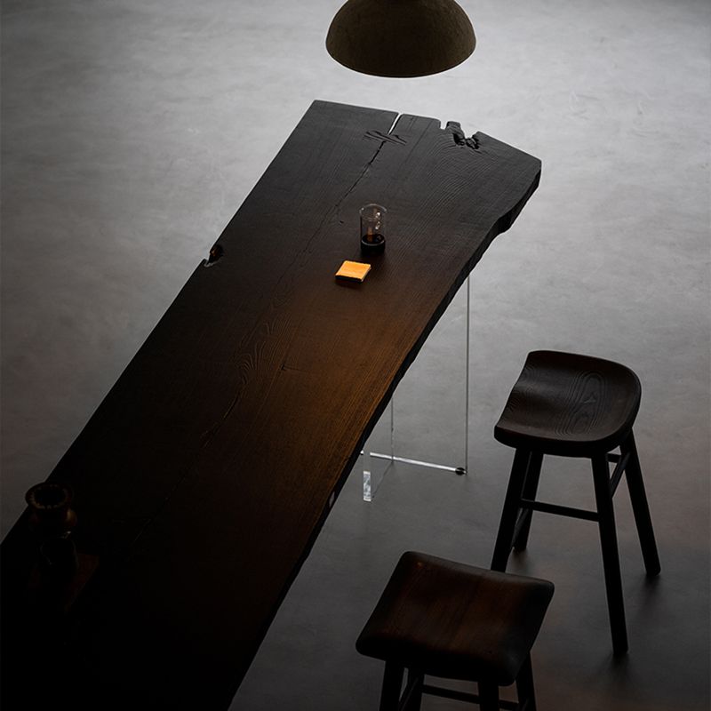 Bartisch mit schwarzer Eschenholzplatte und Acrylbasis, moderner Pub-Tisch mit doppeltem Sockel