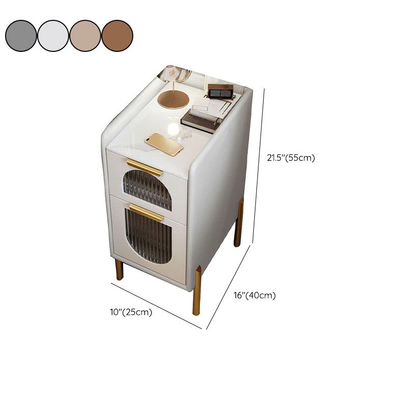 Gabinete de cama de piedra moderno de mediados de siglo con 2 cajones para dormitorio