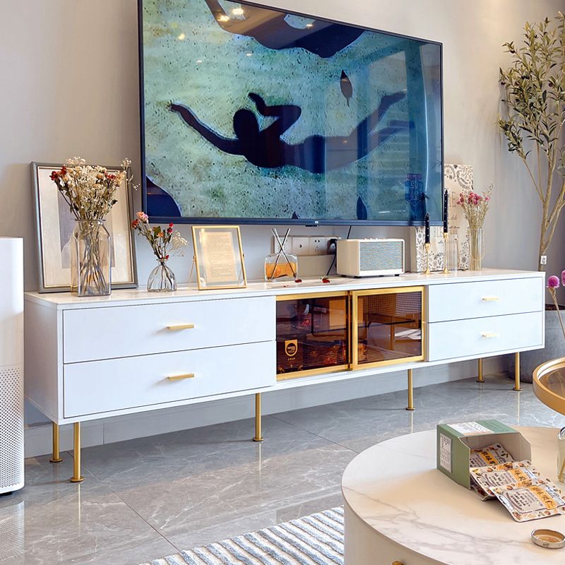 Glam Stone TV Media White 19.6" Height TV Stand with 4 Drawers