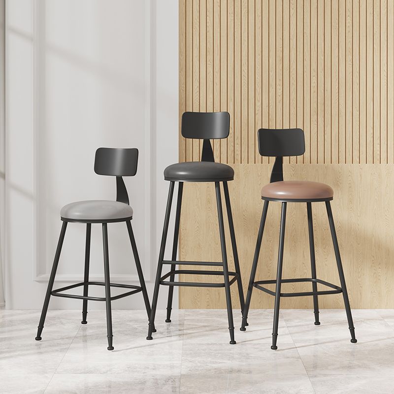 Modern Armless Backrest Counter Stool Iron Cafe Bar Stool with Leather Cushion Clearhalo 'Bar Furniture' 'Bar Stools' 'bar_stools' 'furn' 'furn_bar_stools' 'Furniture' 'furniture_bar_stools' 'Kitchen & Dining Furniture' 1200x1200_ca475a20-a3f6-48ab-ad81-9b7e203564aa