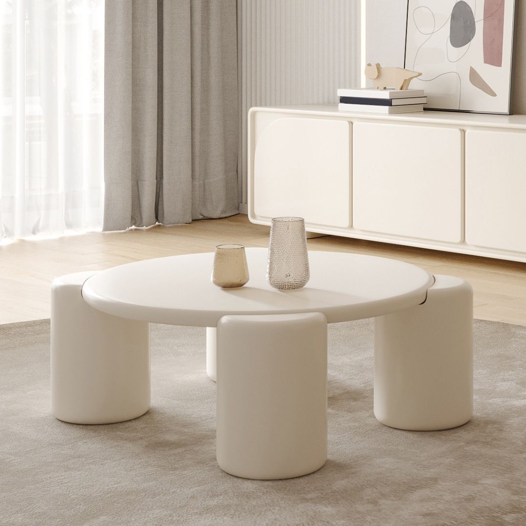 Mesa de cóctel contemporánea de madera redonda, mesa de centro blanca de 4 patas, 13,8" de alto