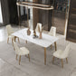 Traditional Luxury Dining Table White Sintered Stone 4 Legs Table with Gold Frame Clearhalo 'Dining Tables & Seating' 'Dining Tables' 'dining_table' 'furn' 'furn_dining_table' 'Furniture' 'furniture_dining_table' 'Kitchen & Dining Furniture' 'kitchen' 'kitchen_dining_table' 1200x1200_ca4d2443-8ce7-460f-a1c7-2d0b9330e01d