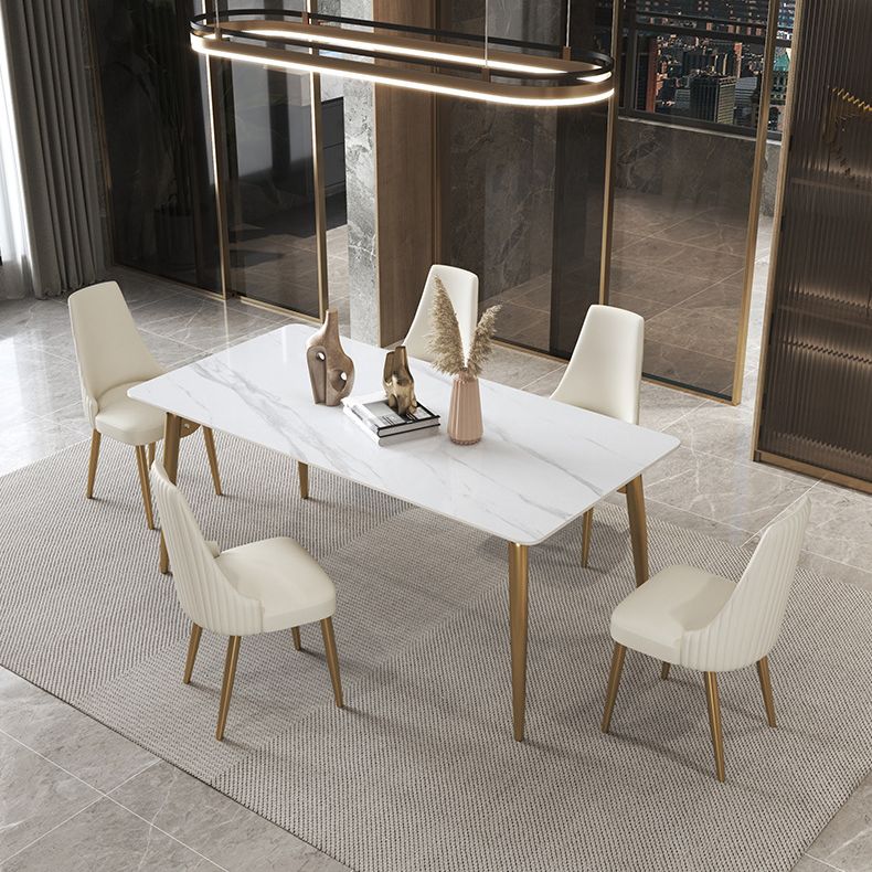 Traditional Luxury Dining Table White Sintered Stone 4 Legs Table with Gold Frame Clearhalo 'Dining Tables & Seating' 'Dining Tables' 'dining_table' 'furn' 'furn_dining_table' 'Furniture' 'furniture_dining_table' 'Kitchen & Dining Furniture' 'kitchen' 'kitchen_dining_table' 1200x1200_ca4d2443-8ce7-460f-a1c7-2d0b9330e01d