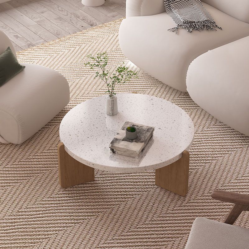 14-inch moderne salontafel met 3 poten, ronde witte koffiecocktailtafel