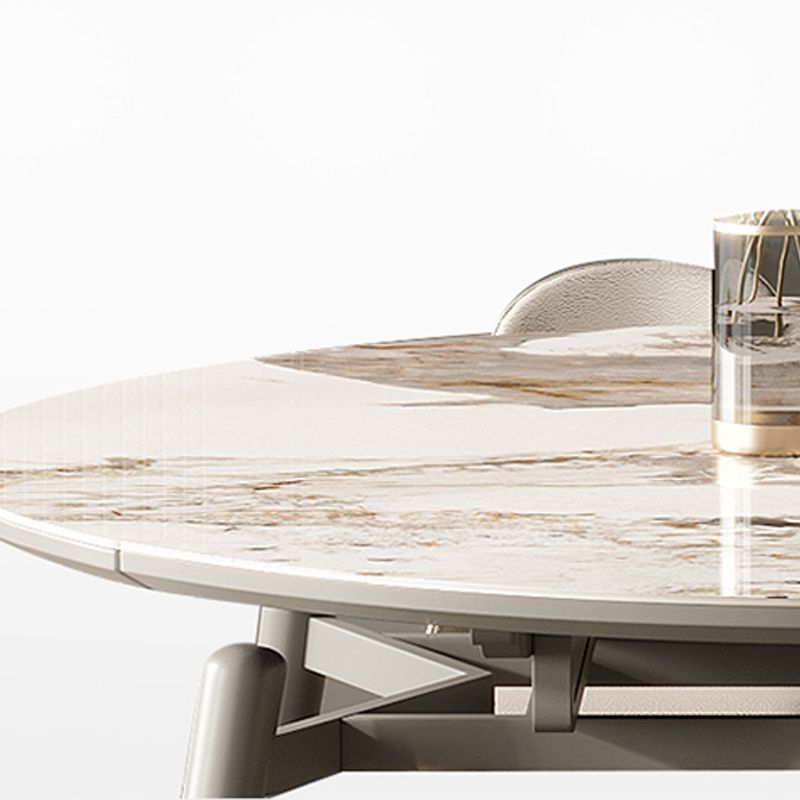 Extendable Sintered Stone Dining Table Round Table with 4 Legs for Home