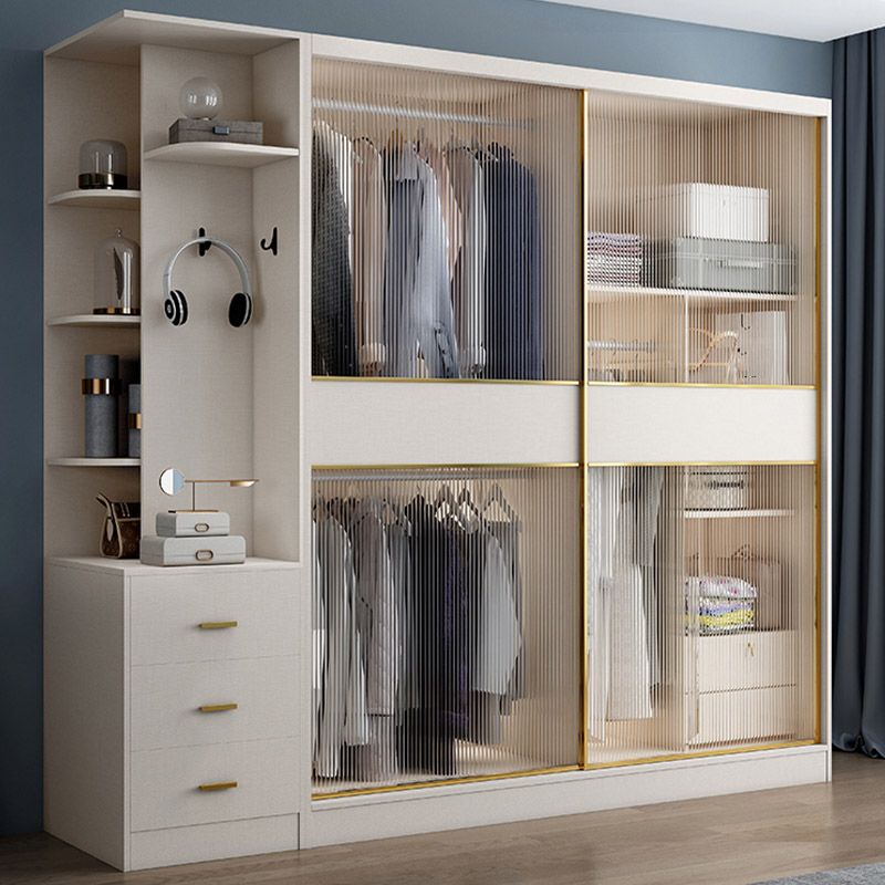 White Engineered Wood Wardrobe Closet Sliding Wardrobe Armoire Clearhalo 'Armoires & Wardrobes' 'armoires_wardrobes' 'Bedroom Furniture' 'furn' 'furn_armoires_wardrobes' 'Furniture' 1200x1200_ca54d3c0-f4e7-4e78-b3e9-cd28774e87d6