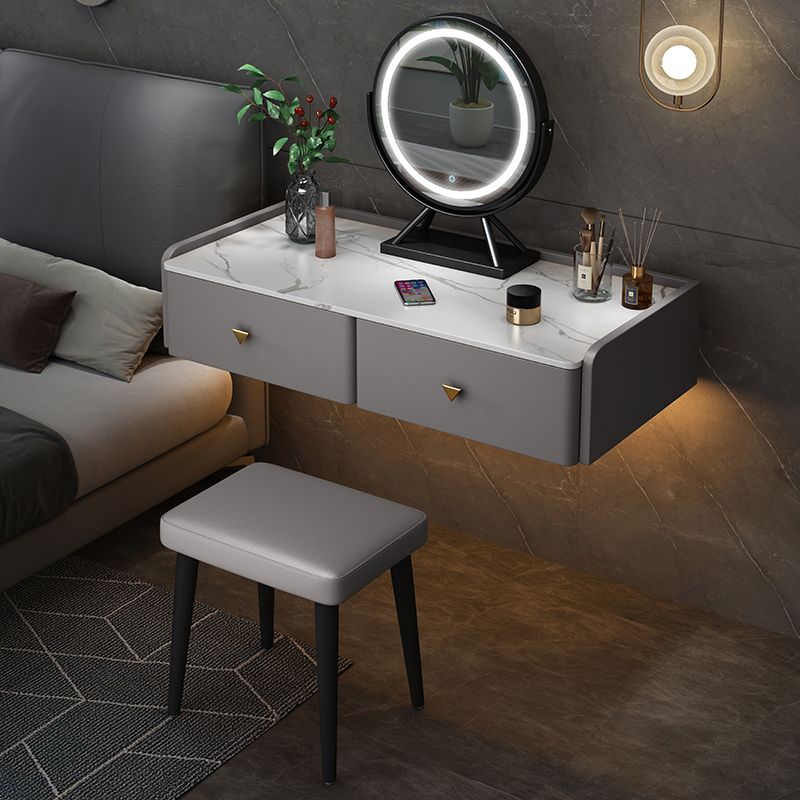 Contemporary Double Drawers Make-up Vanity Marble Makeup Vanity Desk Table Clearhalo 'Bedroom Furniture' 'furn' 'furn_makeup_vanities' 'Furniture' 'Makeup Vanities' 'makeup_vanities' 1200x1200_ca56f23b-d7f5-46c5-a259-b1ad22edeaf2