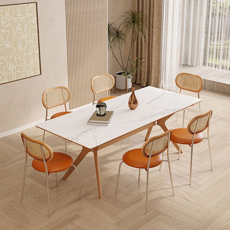 Noordse 1/4/5/7 stukken meubels rechthoekige stenen eettafel in wit gezet