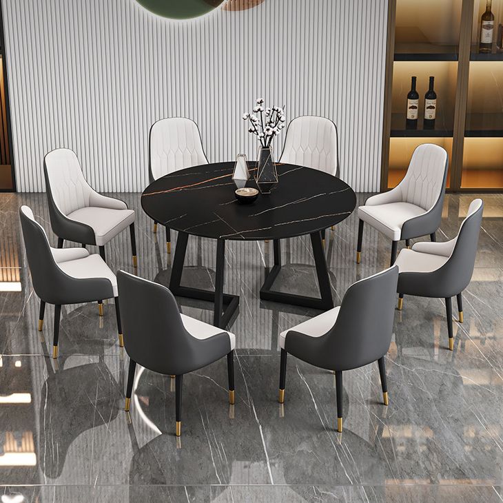 Glam Round Sintered Stone Dining Table Standard Kitchen Dining Table with Double Pedestal Base Clearhalo ' dining_table' 'Dining Tables & Seating' 'Dining Tables' 'furn' 'furn_dining_table' 'Furniture' 'furniture_dining_table' 'Kitchen & Dining Furniture' 'kitchen&dining_furn' 'kitchen' 'kitchen_dining_table' 1200x1200_ca6268b5-cf6c-4937-9e1d-c7c89b15a664