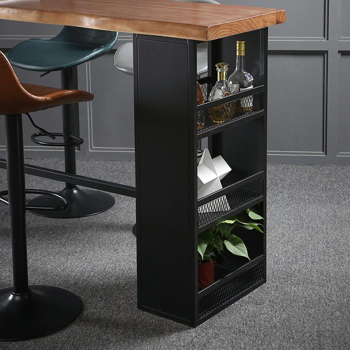 Modern Black Iron Bar Dining Table Rectangle Wood Indoor Bistro Table with Footrest Clearhalo 'Bar Furniture' 'Bar Tables' 'bar_tables' 'furn' 'furn_bar_tables' 'Furniture' 'furniture_bar_tables' 'Kitchen & Dining Furniture' 1200x1200_ca63362d-d20d-4b55-b6a4-778cdcfb14d6