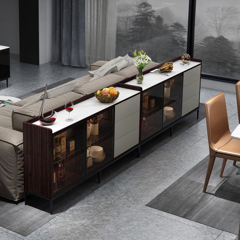 Glam Cabinets Buffet Stand 3 Drawers Glass Doors Buffet Sideboard Clearhalo 'buffet_sideboard' 'Buffets & Sideboards' 'furn' 'furn_buffet_sideboard' 'Furniture' 'Kitchen & Dining Furniture' 1200x1200_ca6b4855-2860-4539-9636-3207f83c9773