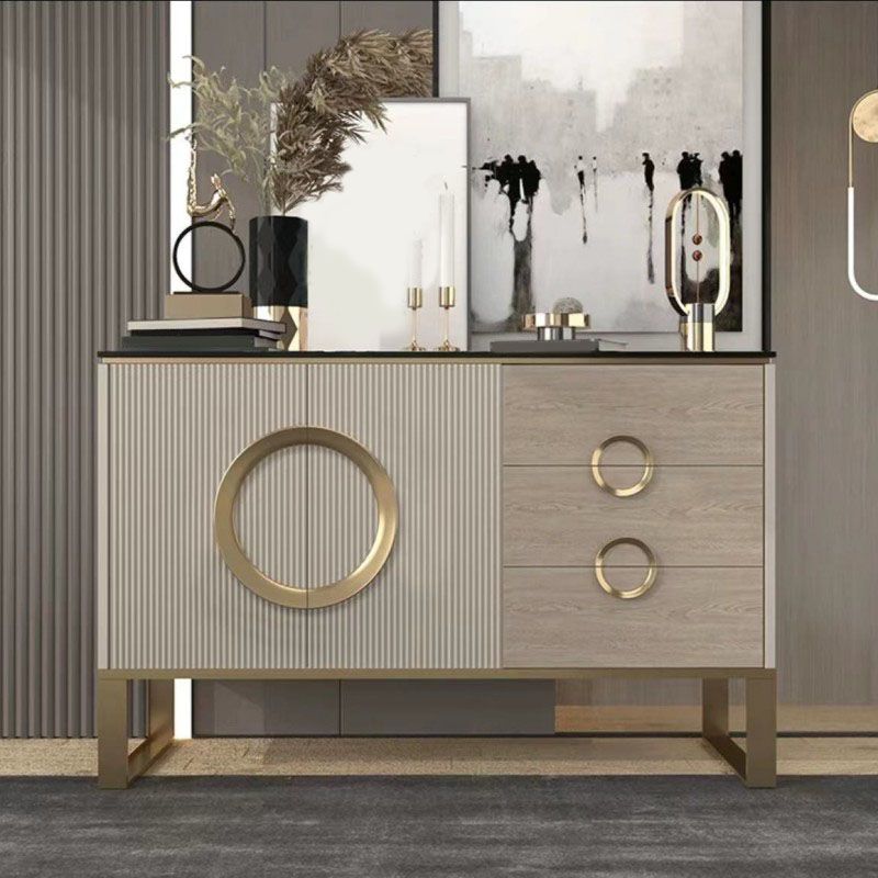 Sideboard in metallo a buffet in pietra in stile glam con 3 disegni