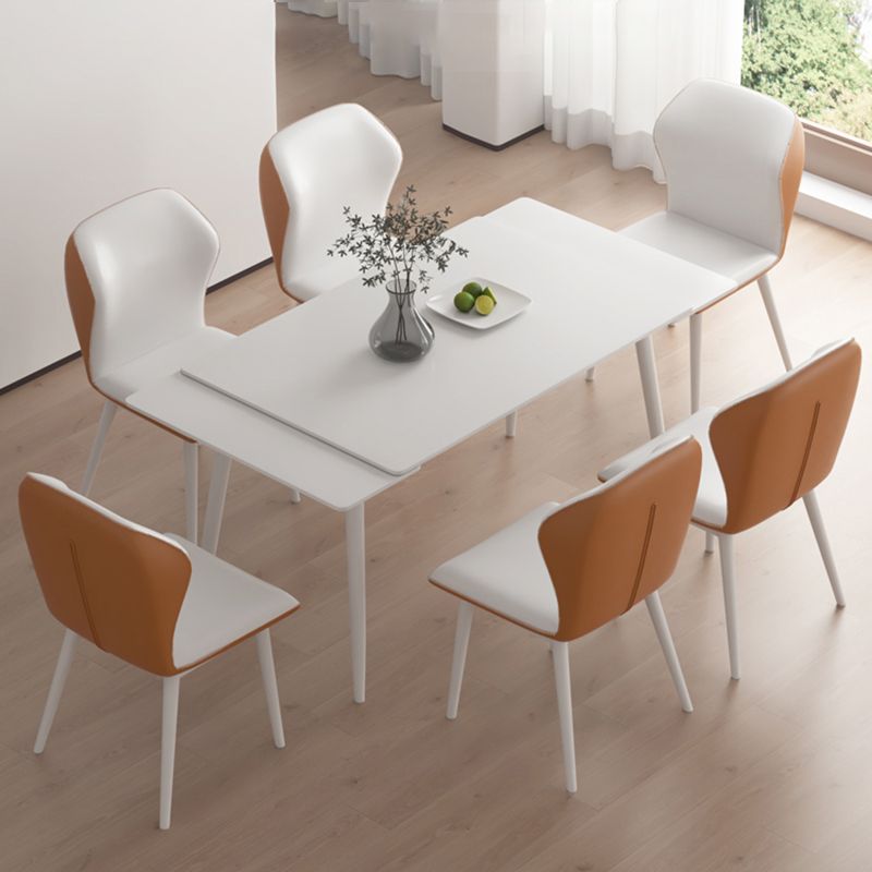 Contemporary Extendable Rectangular White Dining Table with 4 Foot Clearhalo 'Dining Tables & Seating' 'Dining Tables' 'dining_table' 'furn' 'furn_dining_table' 'Furniture' 'Kitchen & Dining Furniture' 1200x1200_ca6e9c17-6048-412b-a893-7624dfa4ddc8