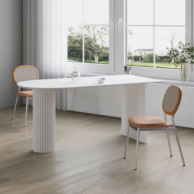 Minimalism Oval Dining Table Metal Double Pedestal Dining Table for Living Room Clearhalo 'Dining Tables & Seating' 'Dining Tables' 'dining_table' 'furn' 'furn_dining_table' 'Furniture' 'furniture_dining_table' 'Kitchen & Dining Furniture' 'kitchen' 'kitchen_dining_table' 1200x1200_ca70b1d7-10a5-4952-bbce-56ac78856f27