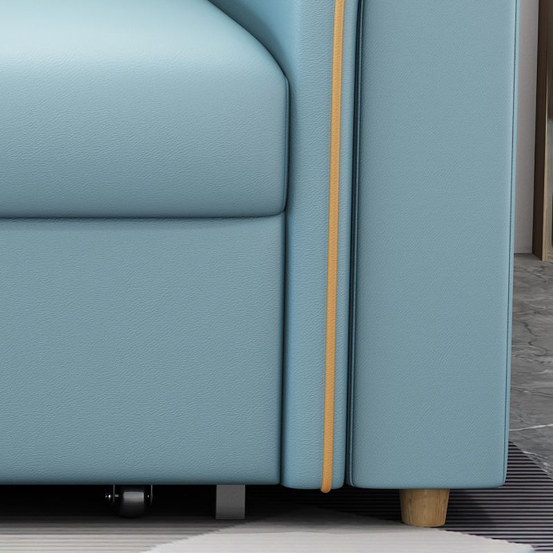 Square Arm Contemporary Convertible Faux Leather Bed Settee with Pillows