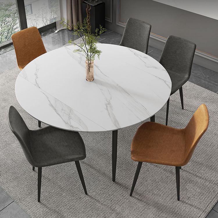 Modern Style Round 4 Legs Table Stone Dining Room Home Furniture with Drop-Leaf Clearhalo ' dining_table' 'Dining Tables & Seating' 'Dining Tables' 'furn' 'furn_dining_table' 'Furniture' 'furniture_dining_table' 'Kitchen & Dining Furniture' 'kitchen&dining_furn' 'kitchen' 'kitchen_dining_table' 1200x1200_ca734044-d5f5-4456-b815-75392472f18e