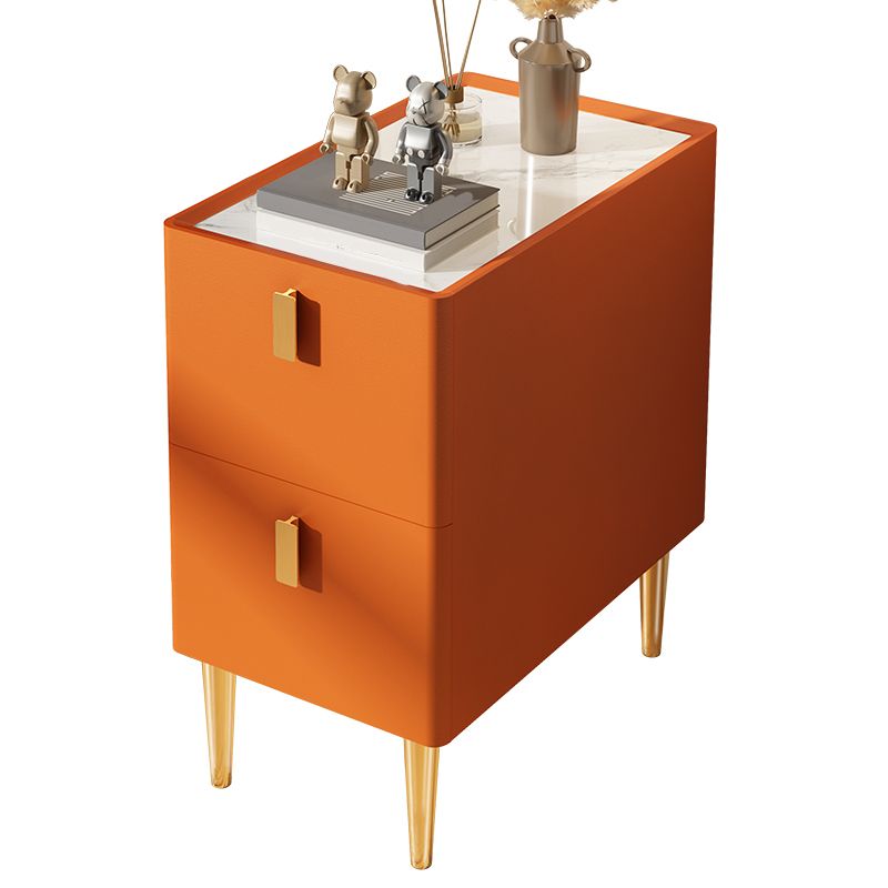 Glam Glam Rectangular Stone Top Night Table Table Cuir de 2 Drawer Tablette de nuit avec 4 jambes