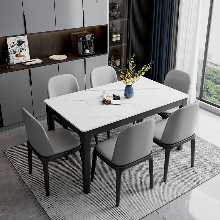 Sintered Stone Two-Color Dining Table Mid-Century 4 Legs Table for Dining Room Clearhalo ' dining_table' 'Dining Tables & Seating' 'Dining Tables' 'furn' 'furn_dining_table' 'Furniture' 'furniture_dining_table' 'Kitchen & Dining Furniture' 'kitchen&dining_furn' 'kitchen' 'kitchen_dining_table' 1200x1200_ca75e303-2c1b-4d58-81e5-516e24356b67