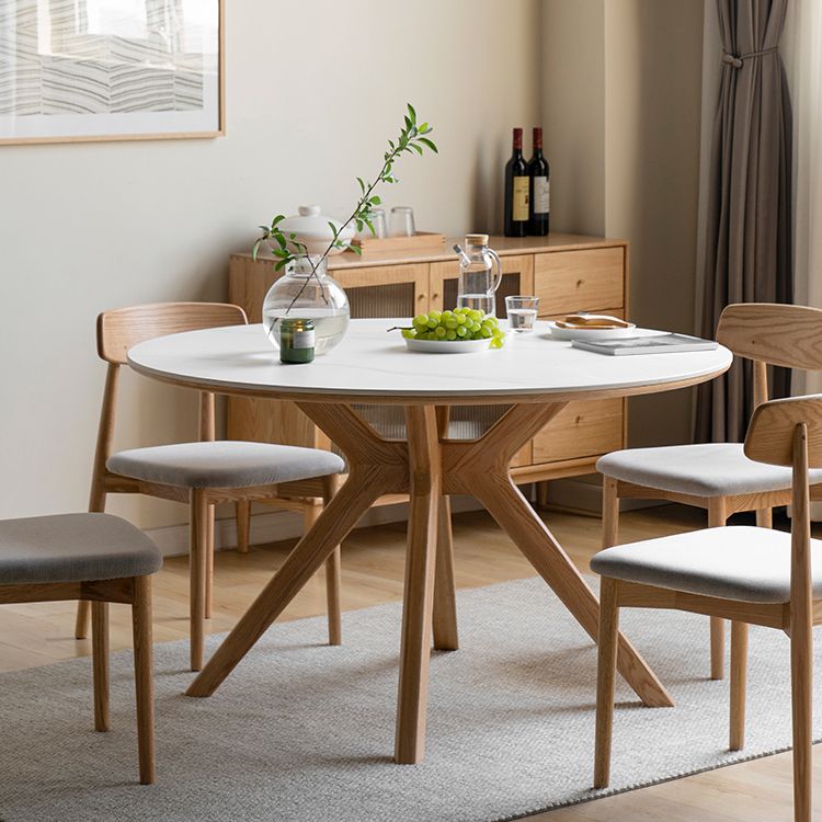 Modern White Stone Top Wood Base Space Saving Dining Table for 6 People Clearhalo 'Dining Tables & Seating' 'Dining Tables' 'dining_table' 'furn' 'furn_dining_table' 'Furniture' 'Kitchen & Dining Furniture' 1200x1200_ca767b2f-5bf1-4329-b4d9-860ce2225c13