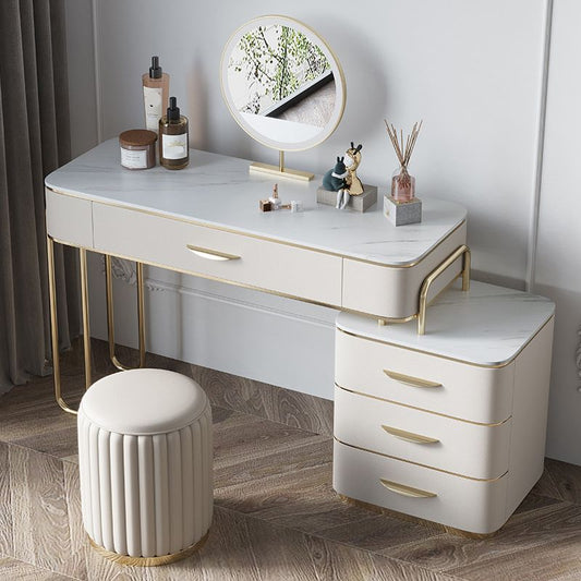 17.71" Wide Make-up Vanity Bright White Wood Vanity Set with 4 Storage Drawers