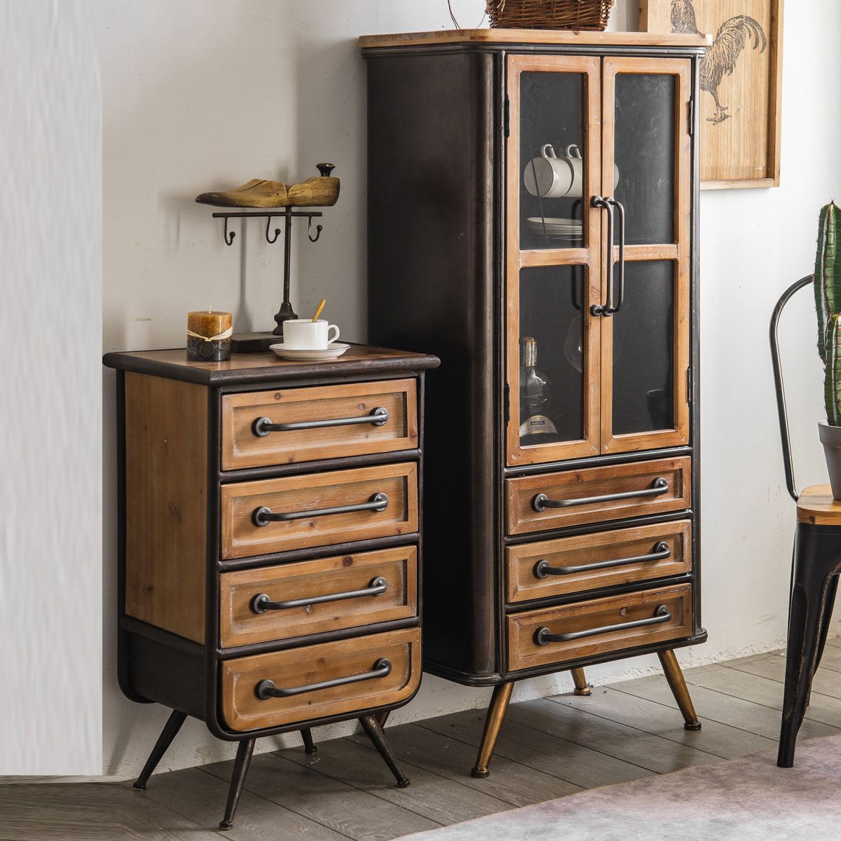 Industrial Cabinet Bar Pulls With Stroge Rectangle Distressed Wood Accent Cabinet Clearhalo 'Cabinets & Chests' 'cabinets_chests' 'furn' 'furn_cabinets_chests' 'Furniture' 'Living Room Furniture' 1200x1200_ca7e51ba-ff2c-4aec-9de9-23a7557cf6aa