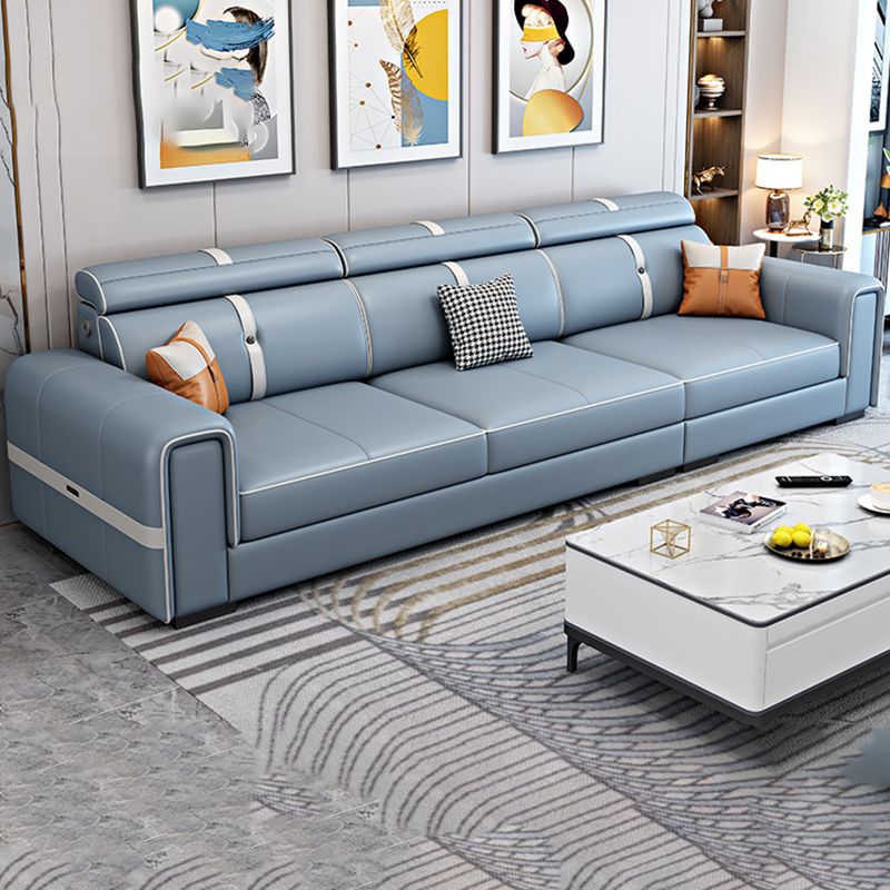 Canapé bleu clair scandinave / section avec un bras carré pour le salon