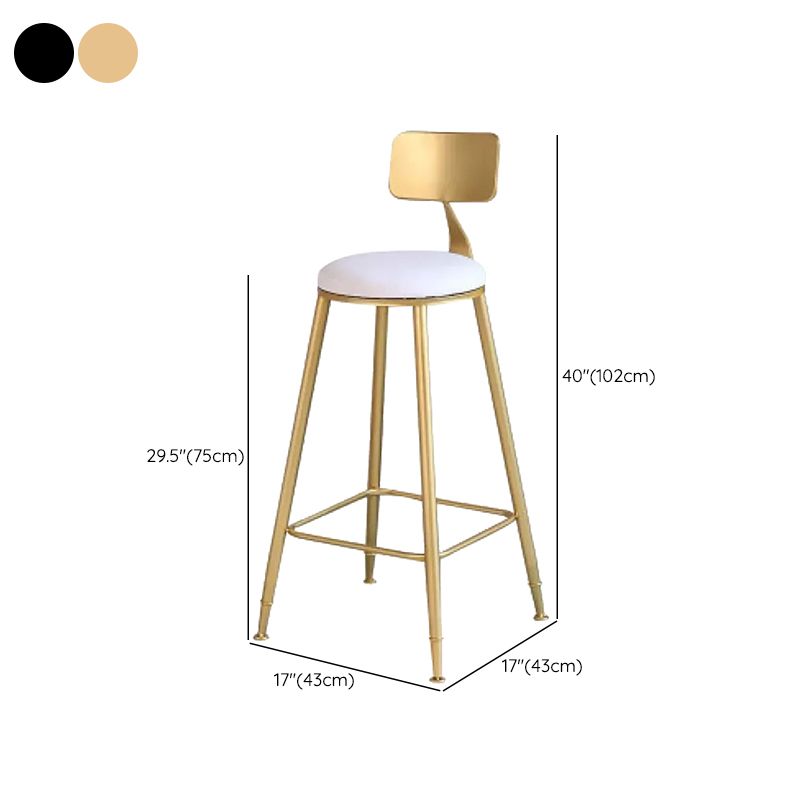 Glam Round Metal Bar Stools Low Back Dining Stools with Footrest