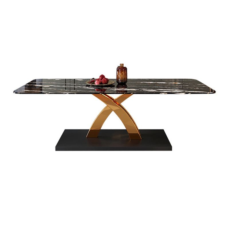 Glam Style Sintered Stone Table Rectangle Table with Metal Legs for Kitchen Clearhalo 'Dining Tables & Seating' 'Dining Tables' 'dining_table' 'furn' 'furn_dining_table' 'Furniture' 'Kitchen & Dining Furniture' 1200x1200_ca84d817-74f5-4f26-a55d-ecf88e994ba6