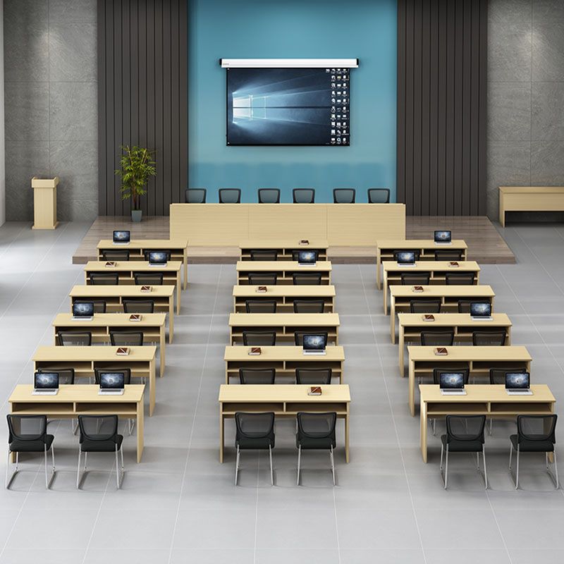 Modern Wooden Writing Desk Rectangular Desk with Shelf for Office