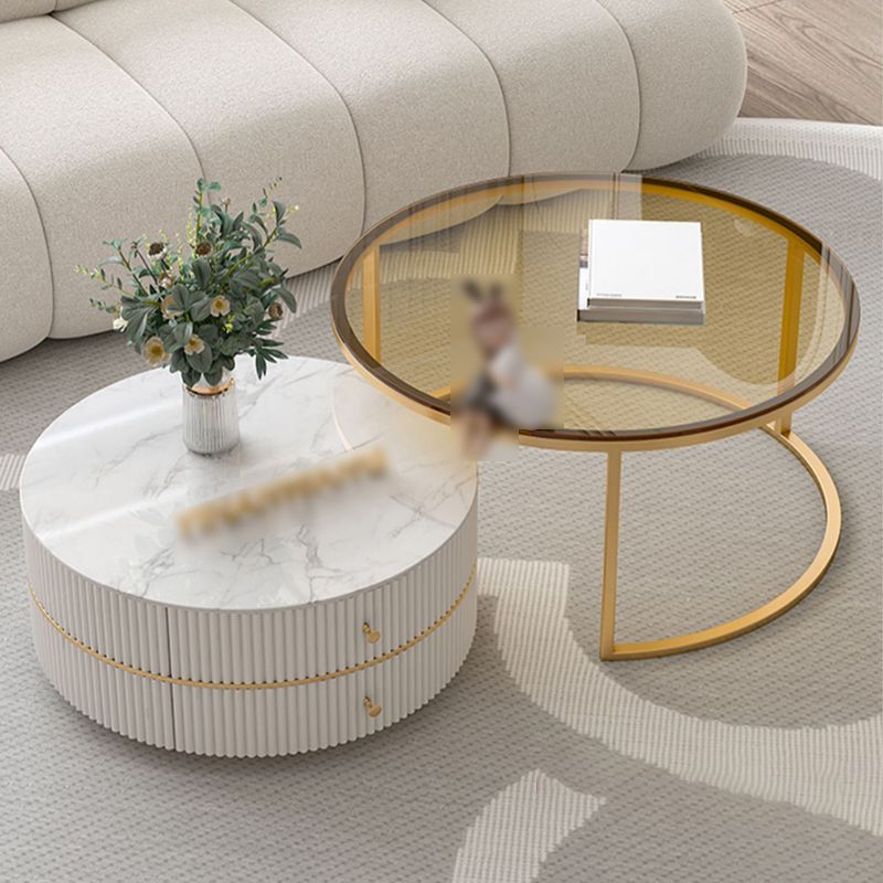Round Nesting Coffee Table Set Frame Coffee Table with Storage Clearhalo 'Coffee & Accent Tables' 'Coffee Tables' 'coffee_tables' 'furn' 'furn_coffee_tables' 'Furniture' 'Living Room Furniture' 1200x1200_ca8705ec-49a7-434d-bef2-10a13cab3188
