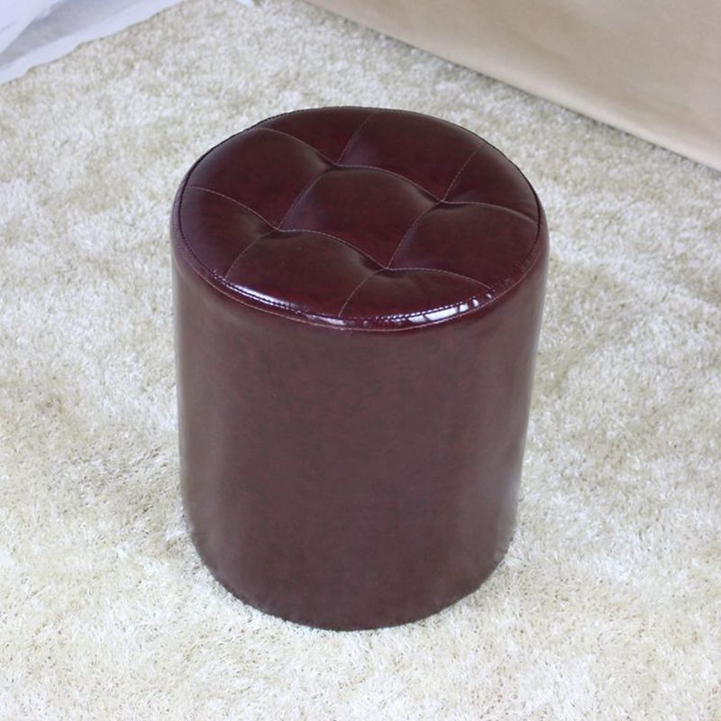 Mid-Century Modern Pouf Ottoman PU Leather Upholstered Tufted Solid Color Round Ottoman