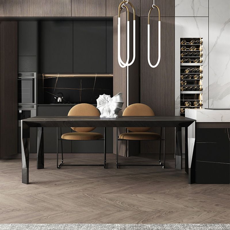 Rectangular Black Stone Table Top Dining Table with 4 Foot Metal Base Clearhalo 'Dining Tables & Seating' 'Dining Tables' 'dining_table' 'furn' 'furn_dining_table' 'Furniture' 'Kitchen & Dining Furniture' 1200x1200_ca89b0b0-399c-4241-9ef4-f2ef106e6e51