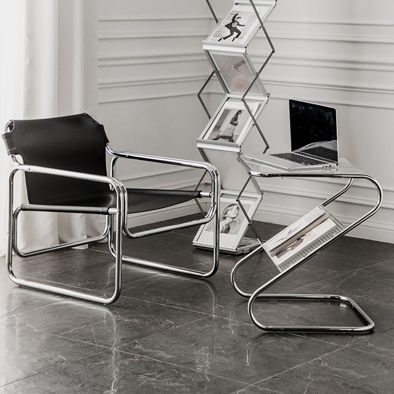 24" Tall Square Glass Top Side Table Iron Abstract Base End Table