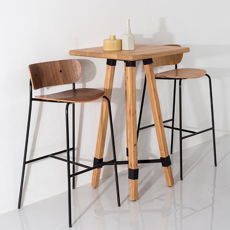 Contemporary Wooden Backrest Counter High Stool with Metal 4 Legs